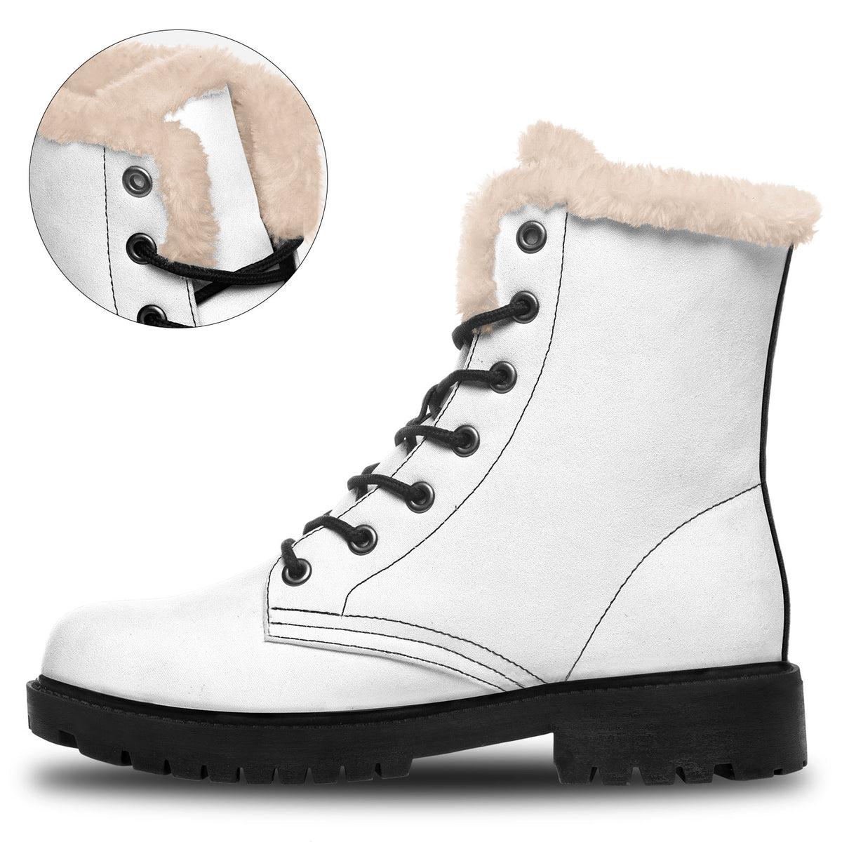 Personalized Boho Wolf Floral Combat Boots – Cozy Fur Lined Winter Snow Boots, Custom Gift for Her