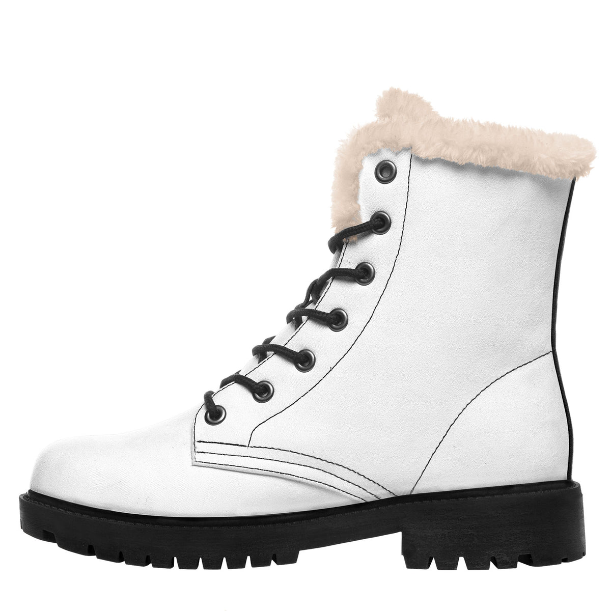 Personalized Boho Wolf Floral Combat Boots – Cozy Fur Lined Winter Snow Boots, Custom Gift for Her