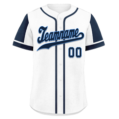 Custom White Blue Raglan Sleeves Personalized Authentic Baseball Jersey BSBJ01-D017164