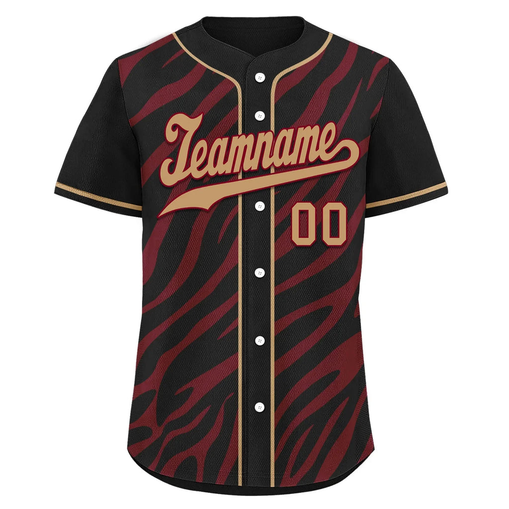 Custom Black Burgundy Zebra Pattern Personalized Authentic Baseball Jersey BSBJ01-D020201-9 - Coolcustomize