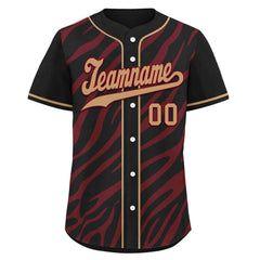 Custom Black Burgundy Zebra Pattern Personalized Authentic Baseball Jersey BSBJ01-D020201-9