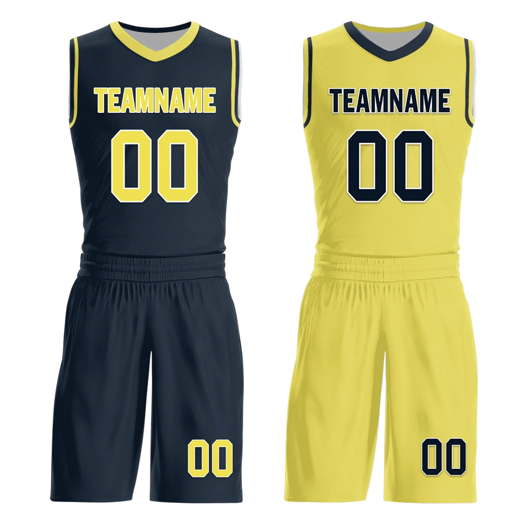 Custom Blue Yellow Classic Style Reversible Basketball Uniform Personalized COOLMAX BBJR-D017059 - Coolcustomize