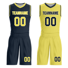 Custom Blue Yellow Classic Style Reversible Basketball Uniform Personalized COOLMAX BBJR-D017059