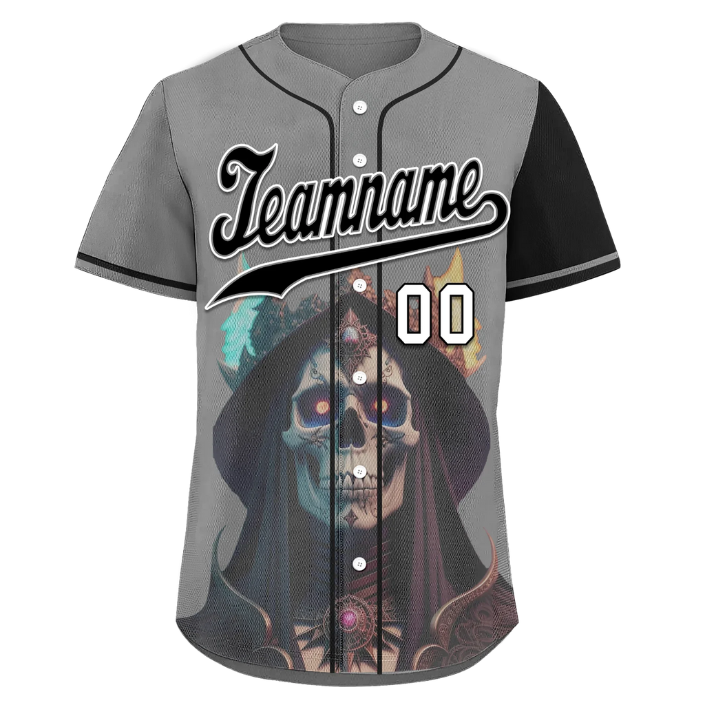 Custom Gray Black Skull Fashion Personalized Authentic Baseball Jersey BSBJ01-D017160 - Coolcustomize