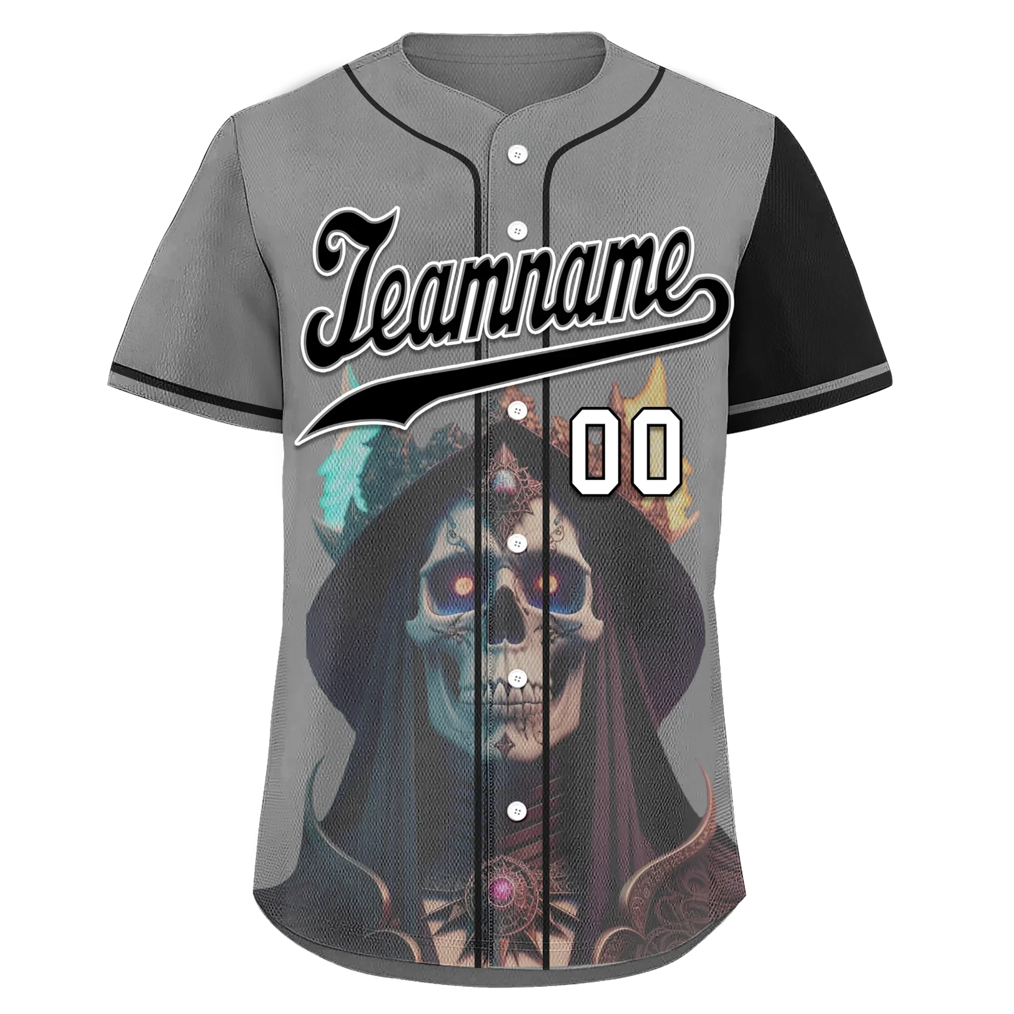 Custom Gray Black Skull Fashion Personalized Authentic Baseball Jersey BSBJ01-D017160 - Coolcustomize