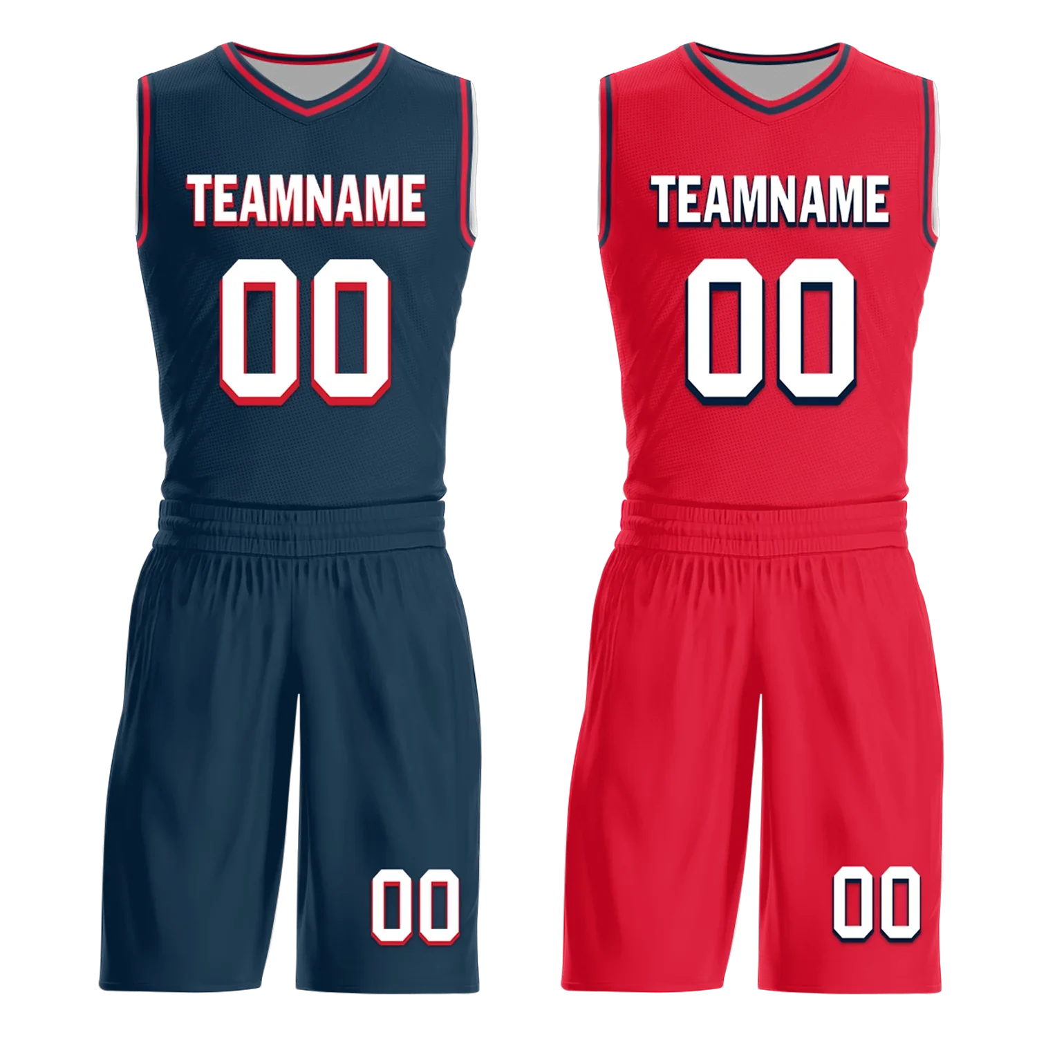 Custom Blue Red Classic Style Reversible Basketball Uniform Personalized COOLMAX BBJR-D017021 - Coolcustomize