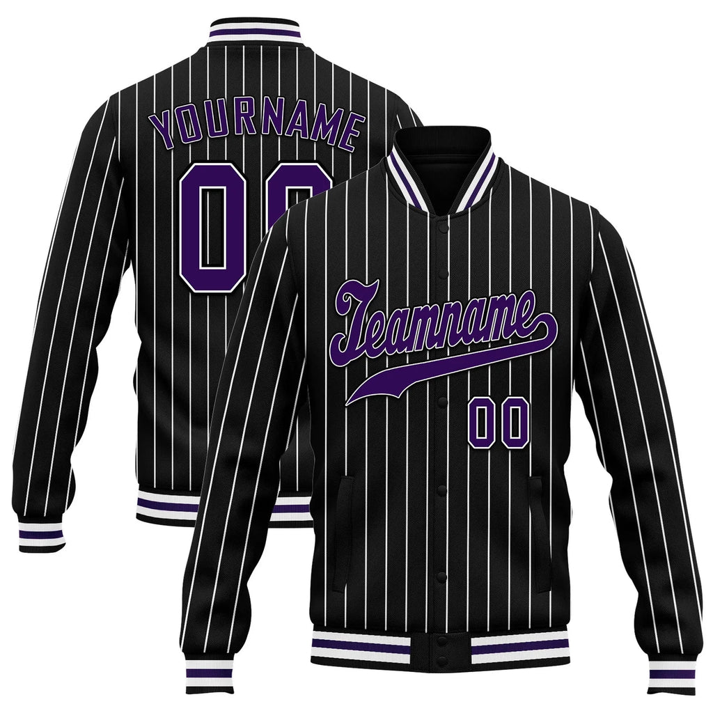 Custom Black White Stripe Fashion Jacket Bomber Full-Snap Varsity Letterman Personalized Jacket FZ005-D020219-9 - Coolcustomize