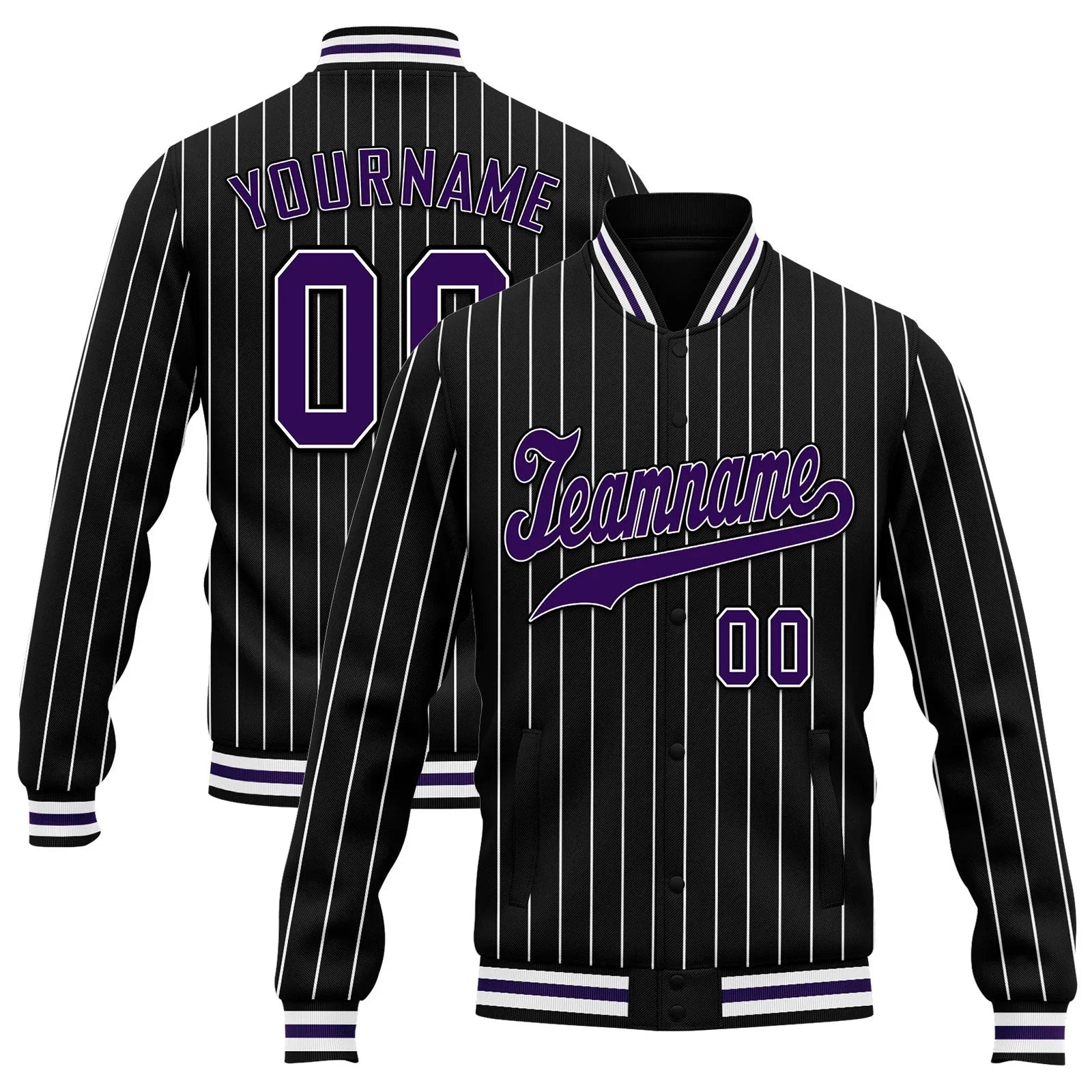 Custom Black White Stripe Fashion Jacket Bomber Full-Snap Varsity Letterman Personalized Jacket FZ005-D020219-9 - Coolcustomize