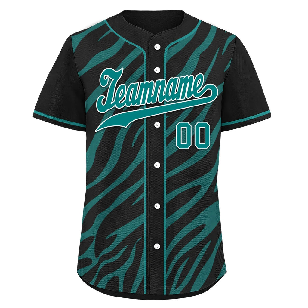 Custom Black Teal Zebra Pattern Personalized Authentic Baseball Jersey BSBJ01-D020201-23 - Coolcustomize