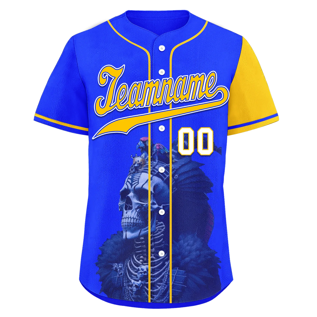 Custom Blue Yellow Skull Fashion Personalized Authentic Baseball Jersey BSBJ01-D017157 - Coolcustomize