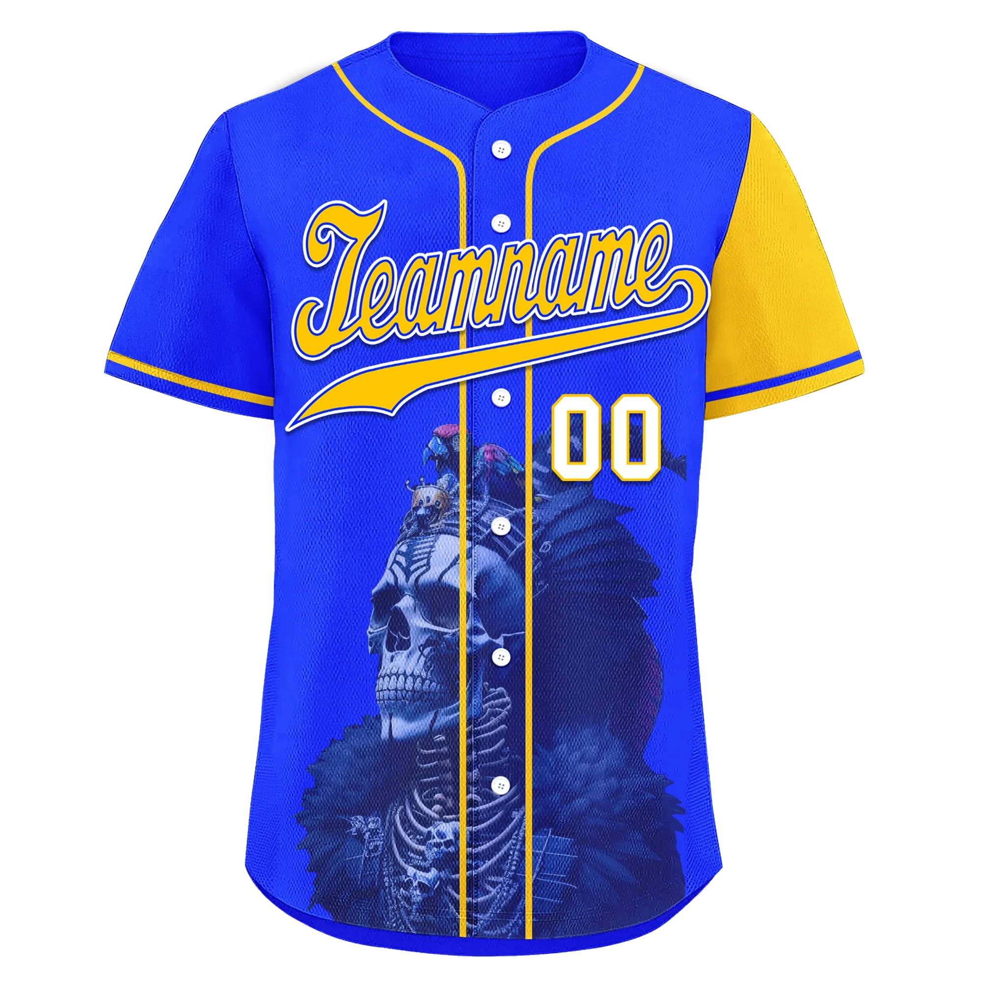 Custom Blue Yellow Skull Fashion Personalized Authentic Baseball Jersey BSBJ01-D017157 - Coolcustomize