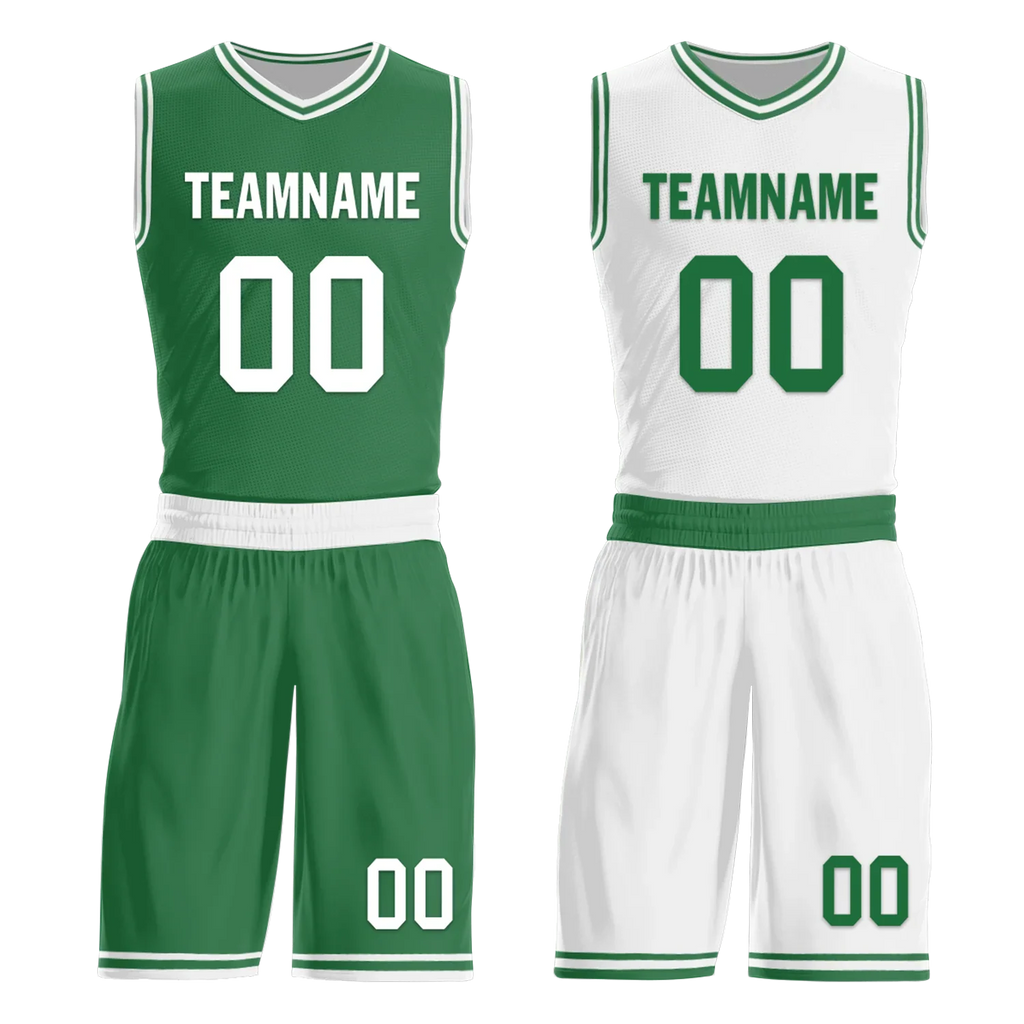 Custom Green White Classic Style Reversible Basketball Uniform Personalized COOLMAX BBJR-D017001 - Coolcustomize
