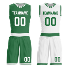 Custom Green White Classic Style Reversible Basketball Uniform Personalized COOLMAX BBJR-D017001