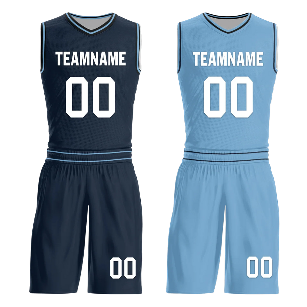 Custom Blue Classic Style Reversible Basketball Uniform Personalized COOLMAX BBJR-D017032 - Coolcustomize