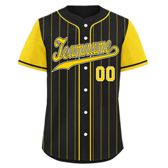 Custom Black Gold Stripe Fashion Personalized Authentic Baseball Jersey BSBJ01-D017217