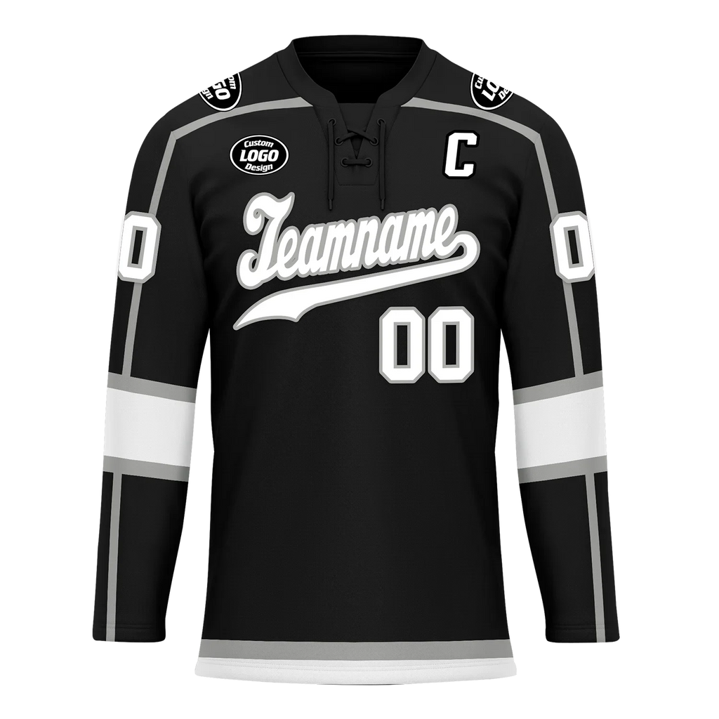 Custom Black White Personalized Hockey Jersey HCKJ01-D0a70e8 - Coolcustomize