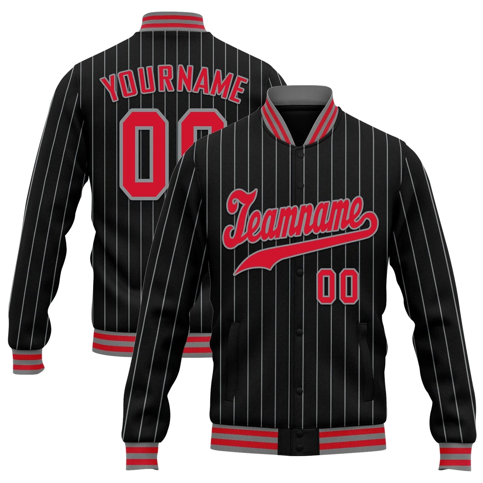 Custom Black Navy Stripe Fashion Jacket Bomber Full-Snap Varsity Letterman Personalized Jacket FZ005-D020219-27 - Coolcustomize