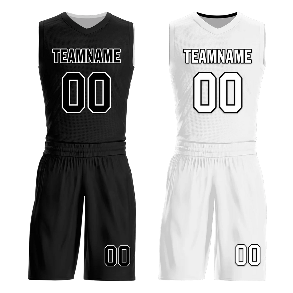 Custom Black White Classic Style Reversible Basketball Uniform Personalized COOLMAX BBJR-D017007 - Coolcustomize
