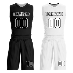 Custom Black White Classic Style Reversible Basketball Uniform Personalized COOLMAX BBJR-D017007