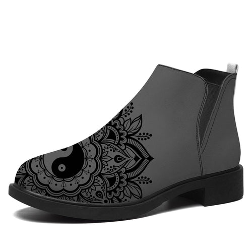 Personalized Boho Yin Yang Flower Chelsea Ankle Boots – Spiritual Zen Boots, Custom Gift for Yoga Lovers