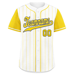 Custom White Yellow Stripe Fashion Personalized Authentic Baseball Jersey BSBJ01-D017241