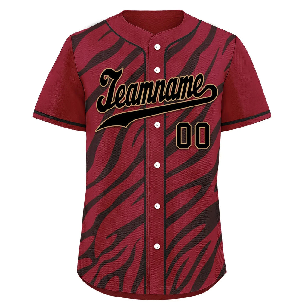 Custom Burgundy Black Zebra Pattern Personalized Authentic Baseball Jersey BSBJ01-D020201-10 - Coolcustomize