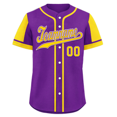 Custom Purple Yellow Raglan Sleeves Personalized Authentic Baseball Jersey BSBJ01-D017172