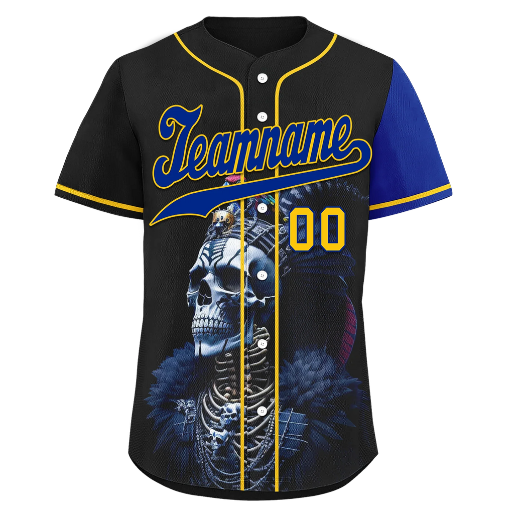 Custom Black Blue Skull Fashion Personalized Authentic Baseball Jersey BSBJ01-D017147 - Coolcustomize