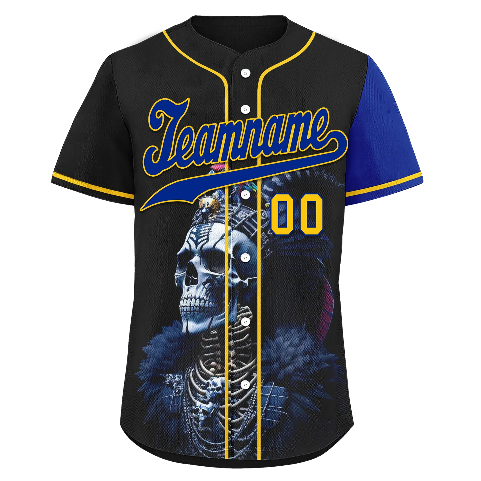 Custom Black Blue Skull Fashion Personalized Authentic Baseball Jersey BSBJ01-D017147 - Coolcustomize