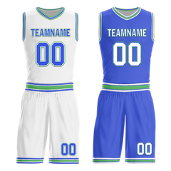 Custom White Blue Classic Style Reversible Basketball Uniform Personalized COOLMAX BBJR-D017045