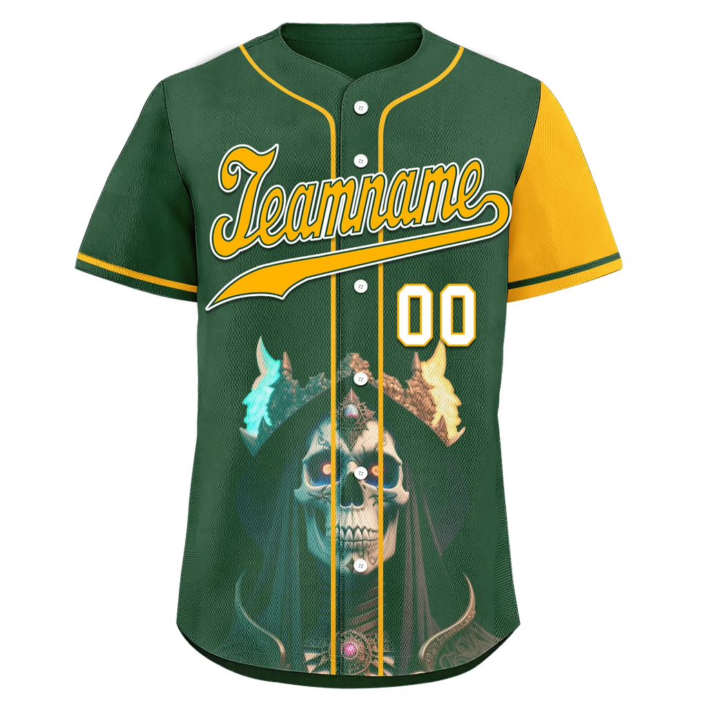 Custom Green Yellow Skull Fashion Personalized Authentic Baseball Jersey BSBJ01-D017154 - Coolcustomize