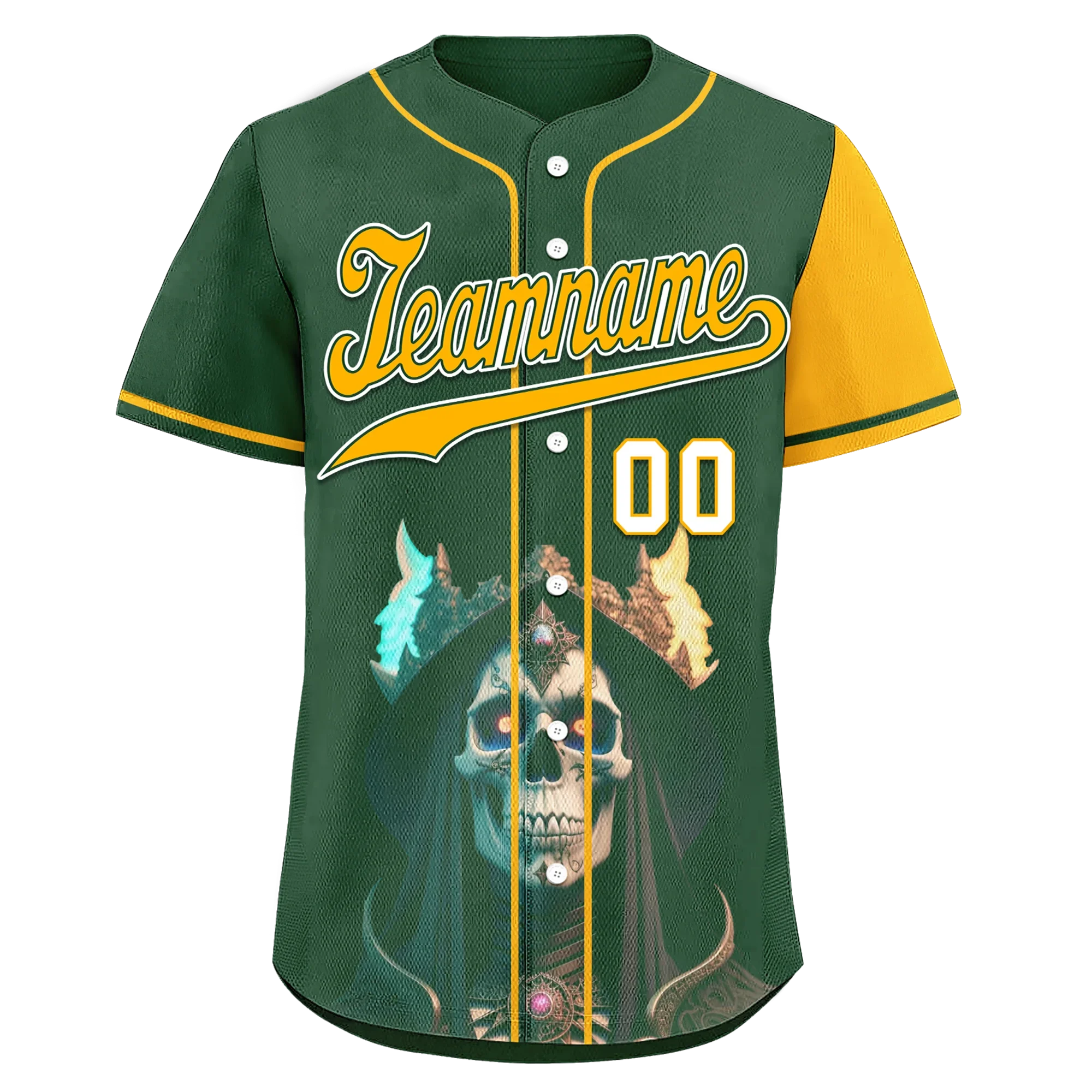 Custom Green Yellow Skull Fashion Personalized Authentic Baseball Jersey BSBJ01-D017154 - Coolcustomize