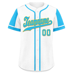 Custom White Blue Raglan Sleeves Personalized Authentic Baseball Jersey BSBJ01-D017167