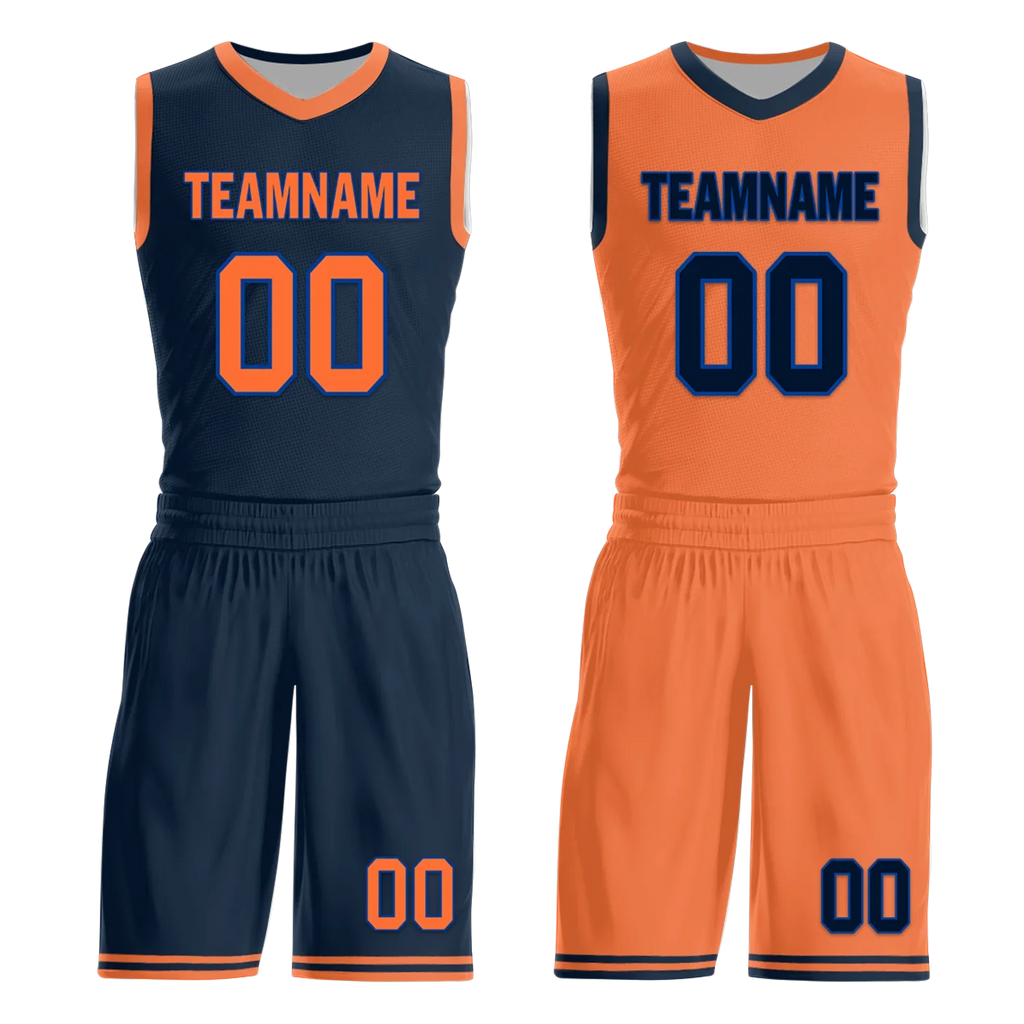 Custom Blue Orange Classic Style Reversible Basketball Uniform Personalized COOLMAX BBJR-D017015 - Coolcustomize