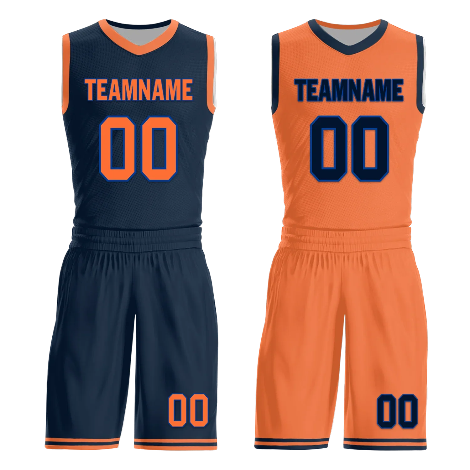 Custom Blue Orange Classic Style Reversible Basketball Uniform Personalized COOLMAX BBJR-D017015 - Coolcustomize