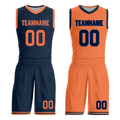 Custom Blue Orange Classic Style Reversible Basketball Uniform Personalized COOLMAX BBJR-D017015