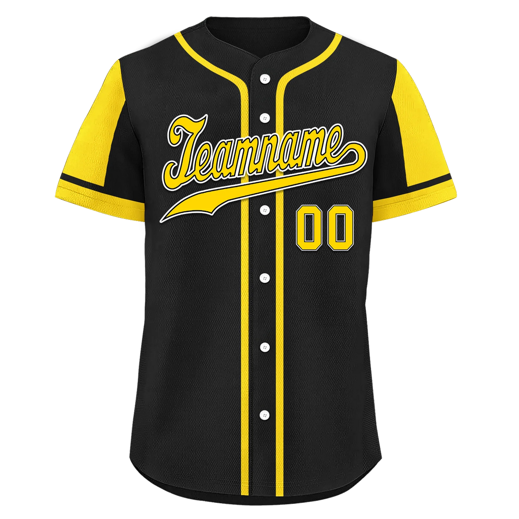 Custom Black Yellow Raglan Sleeves Personalized Authentic Baseball Jersey BSBJ01-D017171 - Coolcustomize
