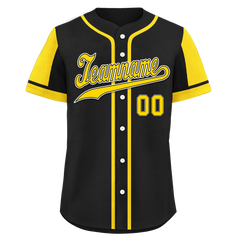 Custom Black Yellow Raglan Sleeves Personalized Authentic Baseball Jersey BSBJ01-D017171