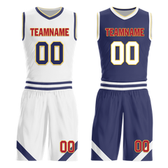 Custom White Blue Classic Style Reversible Basketball Uniform Personalized COOLMAX BBJR-D017030