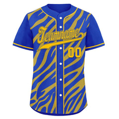 Custom Blue Yellow Zebra Pattern Personalized Authentic Baseball Jersey BSBJ01-D020201-16