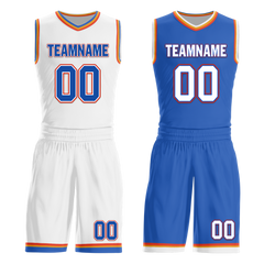 Custom White Blue Classic Style Reversible Basketball Uniform Personalized COOLMAX BBJR-D017039