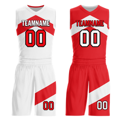 Custom White Red Classic Style Reversible Basketball Uniform Personalized COOLMAX BBJR-D017026