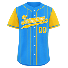 Custom Blue Yellow Stripe Fashion Personalized Authentic Baseball Jersey BSBJ01-D017212