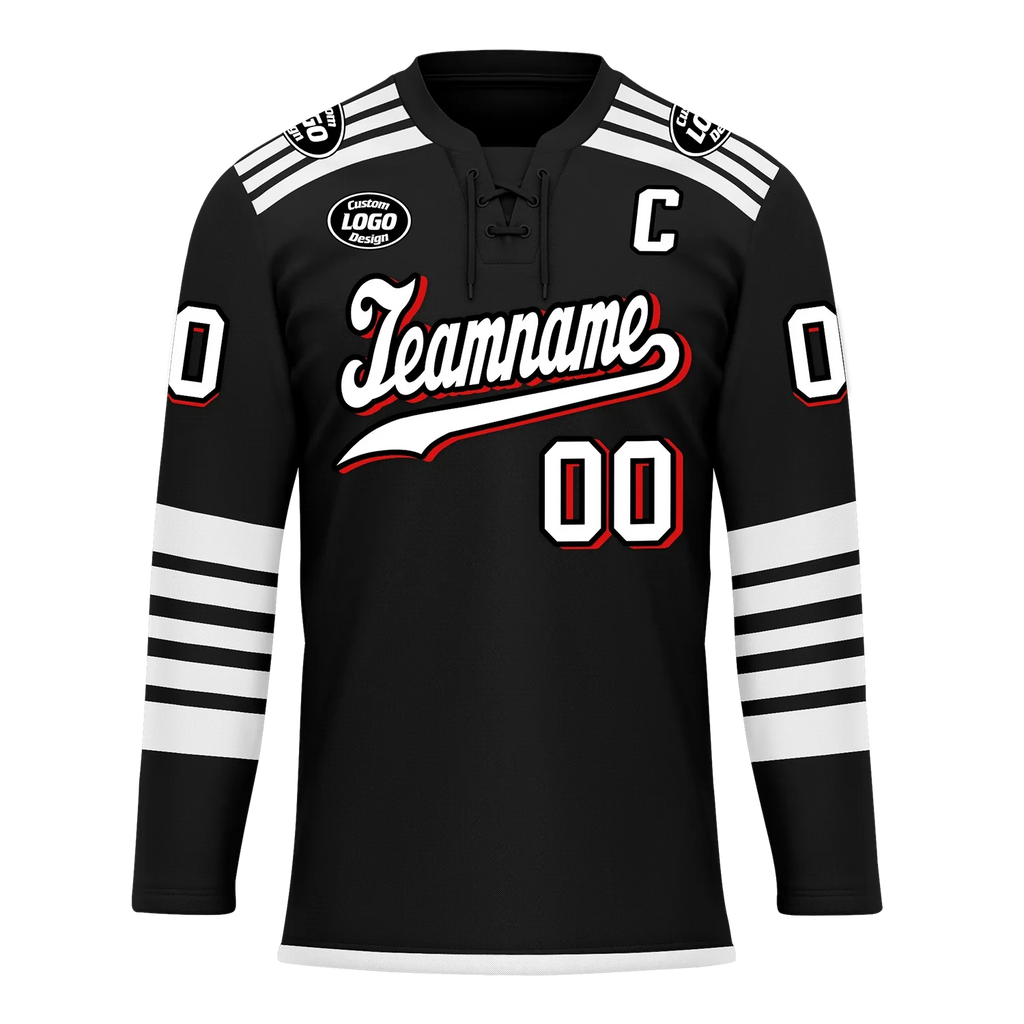 Custom Black White Personalized Hockey Jersey HCKJ01-D0a700d - Coolcustomize