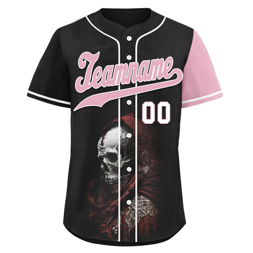 Custom Black Red Skull Fashion Personalized Authentic Baseball Jersey BSBJ01-D017148 - Coolcustomize