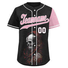 Custom Black Red Skull Fashion Personalized Authentic Baseball Jersey BSBJ01-D017148