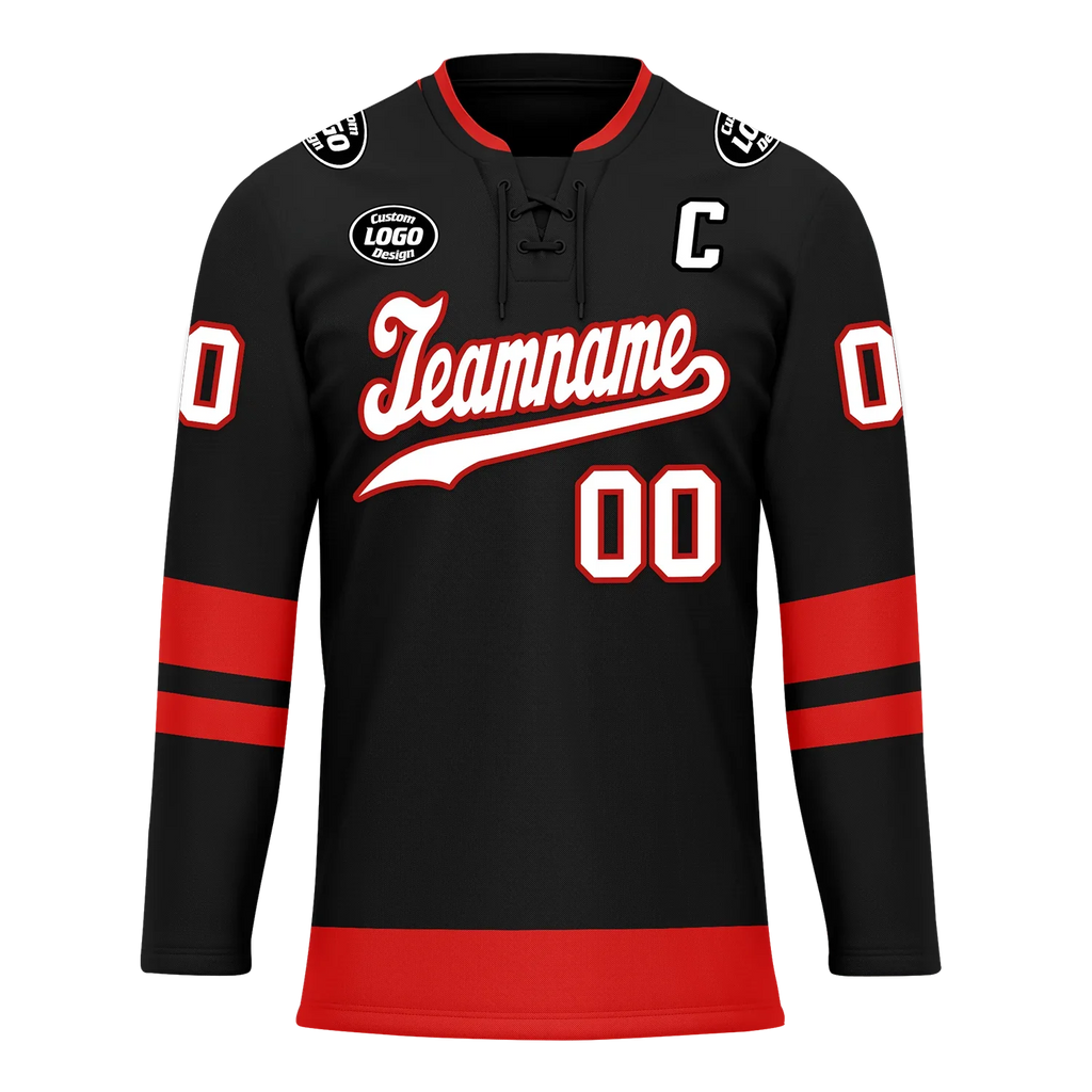 Custom Black Red Personalized Hockey Jersey HCKJ01-D0a700b - Coolcustomize