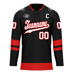 Custom Black Red Personalized Hockey Jersey HCKJ01-D0a700b