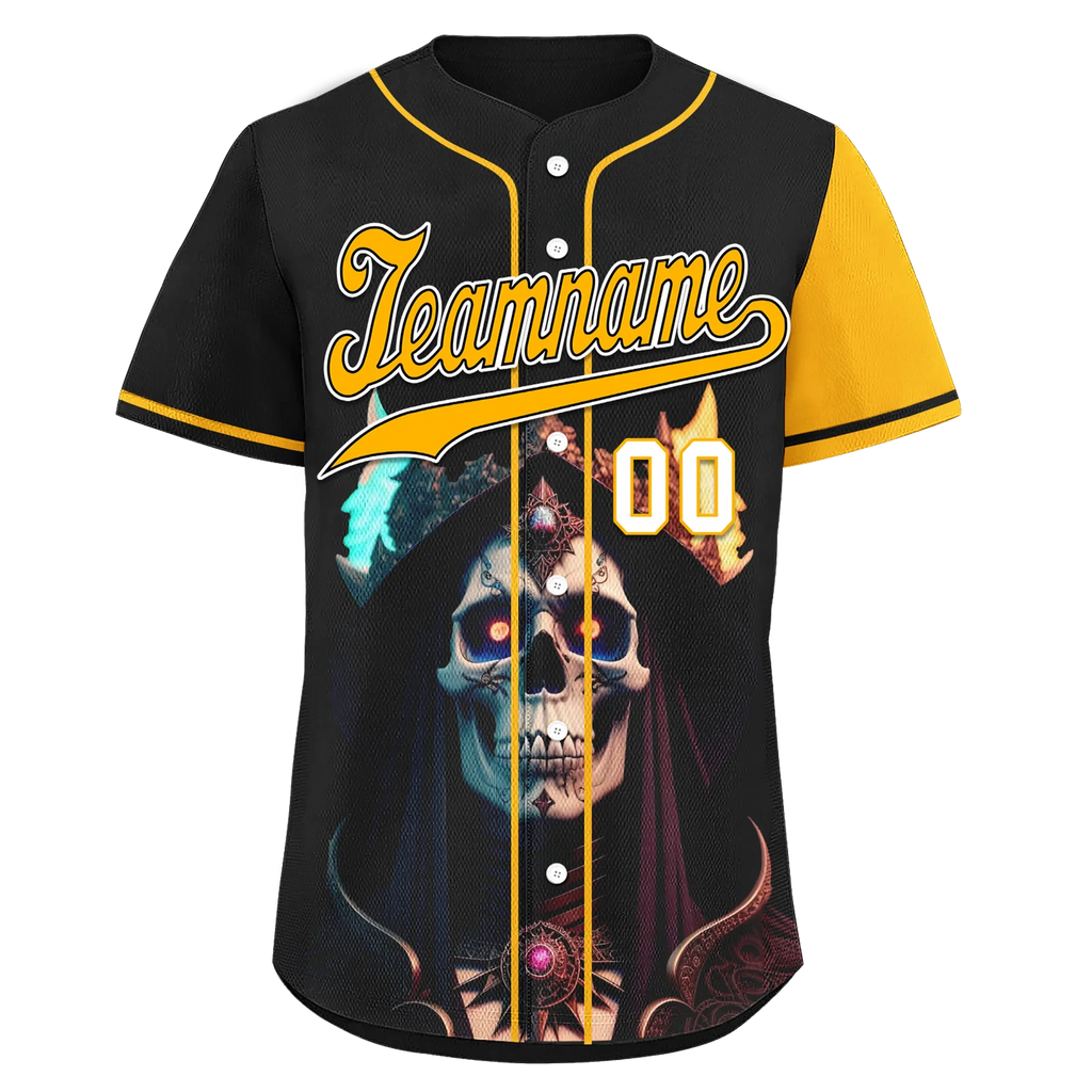Custom Black Yellow Skull Fashion Personalized Authentic Baseball Jersey BSBJ01-D017155 - Coolcustomize