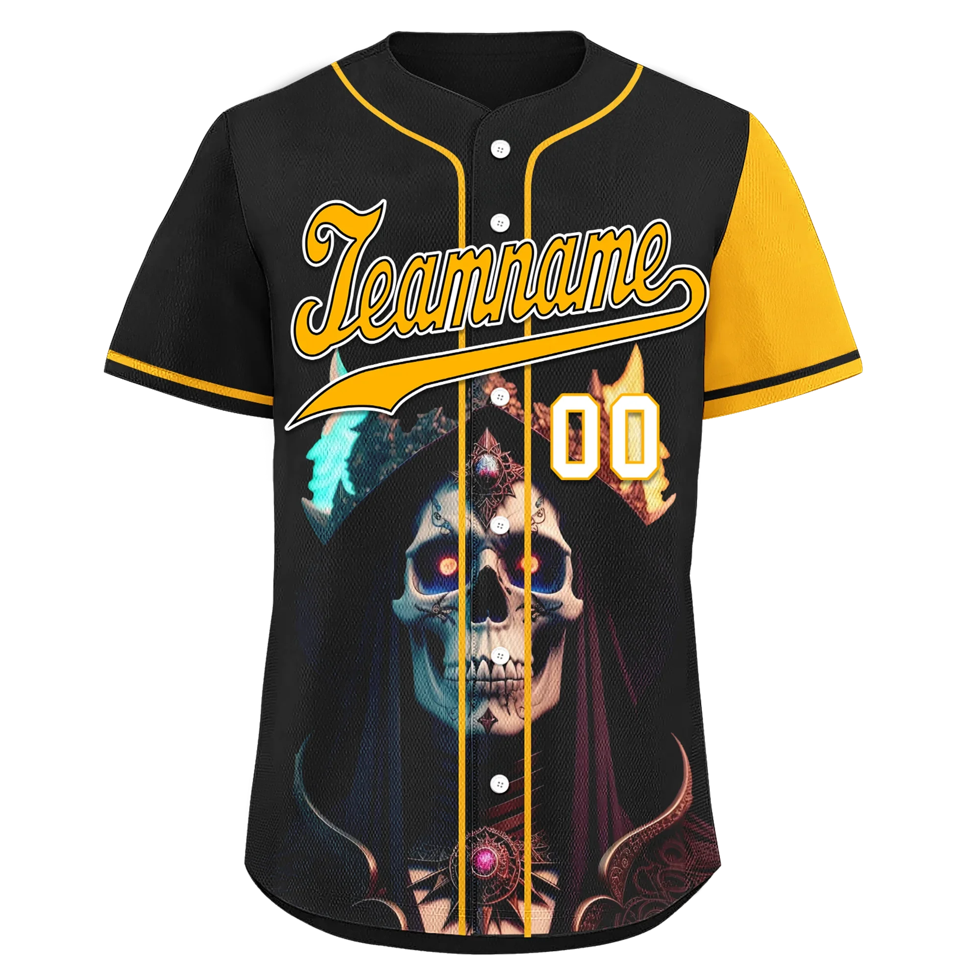 Custom Black Yellow Skull Fashion Personalized Authentic Baseball Jersey BSBJ01-D017155 - Coolcustomize
